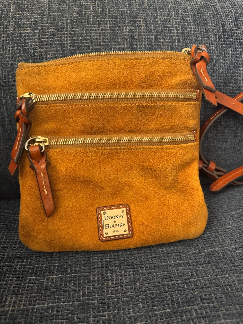Dooney & Bourke Suede Crossbody Bag in Tan/Gold Accents